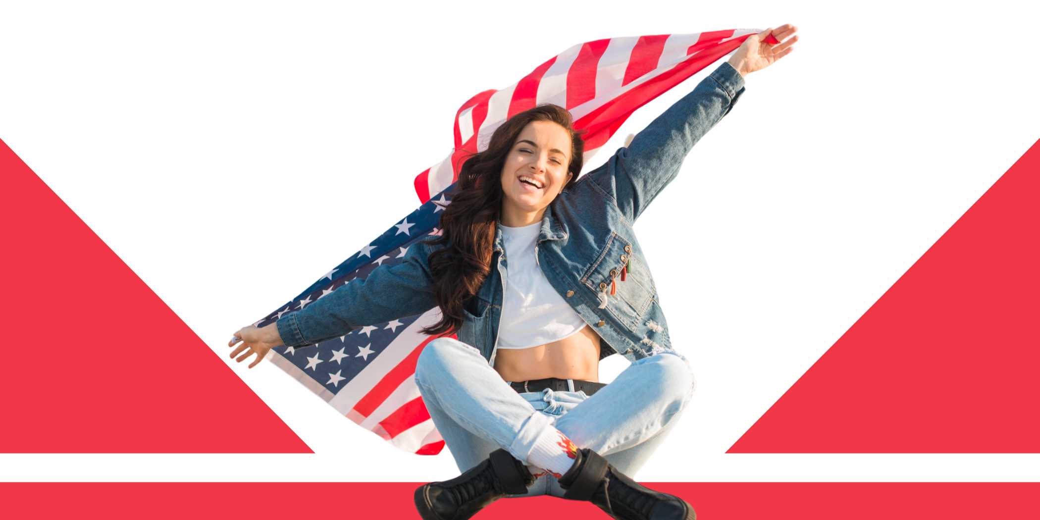 A happy girl holding a USA flag: Study in USA from Nepal Concept